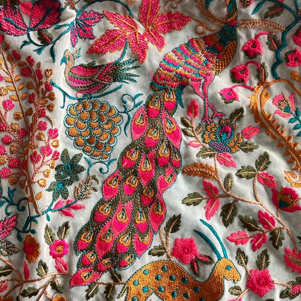 Indian Vintage Sari Orange Hand Embroidered Printed 100% Pure Georgette Silk Saree Craft Fabric 6Yd Ethnic Soft Dress making For Crafting main image 0