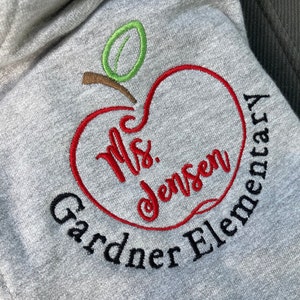 Teacher Pullover Sweatshirt Jacket, Apple With Teacher and School Name ...