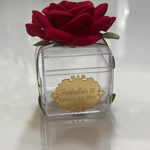 Personalized Rose Wedding favor, Princess Belle Party, Beauty and the beast, Engagement, Bridal shower, Quinceanera, Mis Quince, Guest Gifts