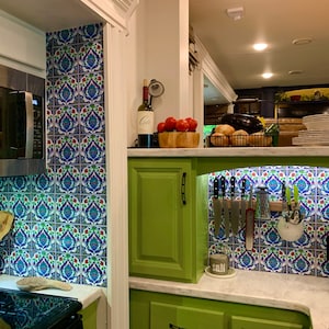 Bleucoin Blue Peel & Stick Tile Decals - 7x7 Inch Backsplash Stickers For Kitchen, Bathroom, Stairs (Pack Of 44)