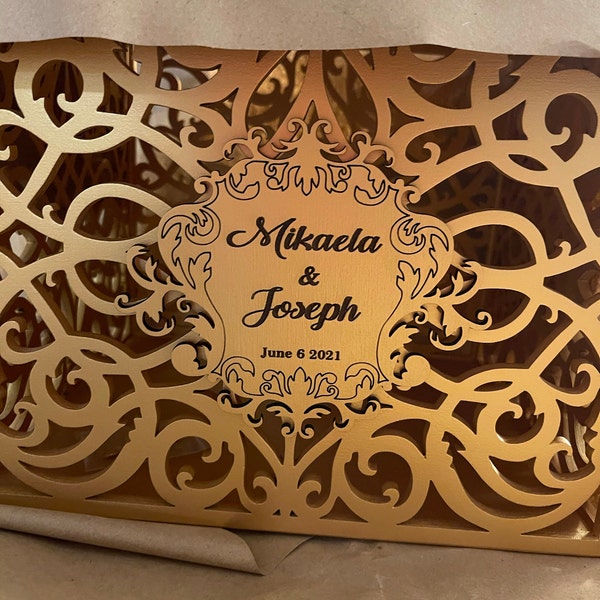 Gold Wedding Card Box With Slot Lock Wedding Money Box Rustic Card Box ...