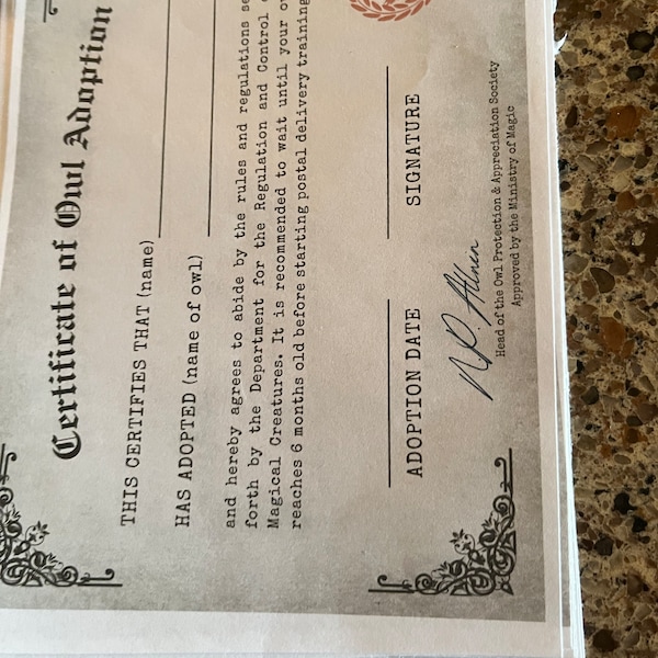 Printable Owl Adoption Certificate for Witchy Themed Party Decoration and Activities - Etsy