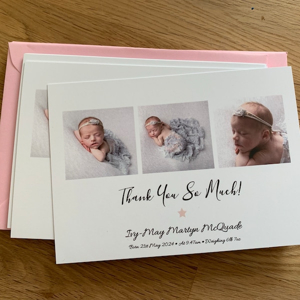 Personalised New Baby Thank You Cards Photo Birthday Thank You Notes ...