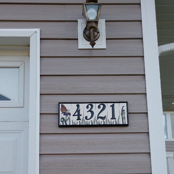 House Numbers Butterfly Tiles Ceramic Framed Set - Address Tiles ...