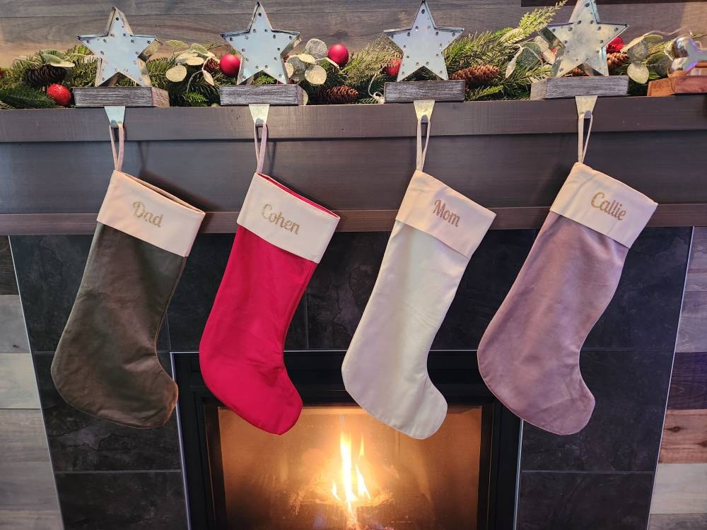 Personalised Velvet Christmas Stocking - Custom Name Holiday Decor - Perfect Xmas Gift - 1 Stocking - Personalized Christmas Decoration