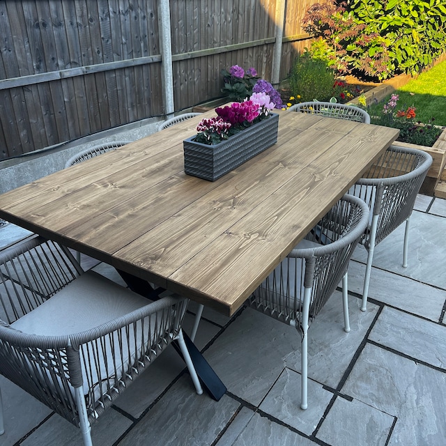 modern backyard wood table