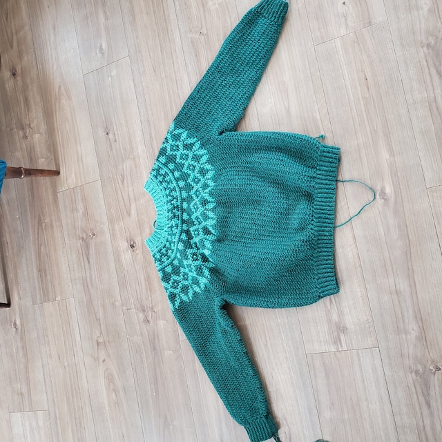 A customer's finished Arizona Sweater Dress Crochet Pattern