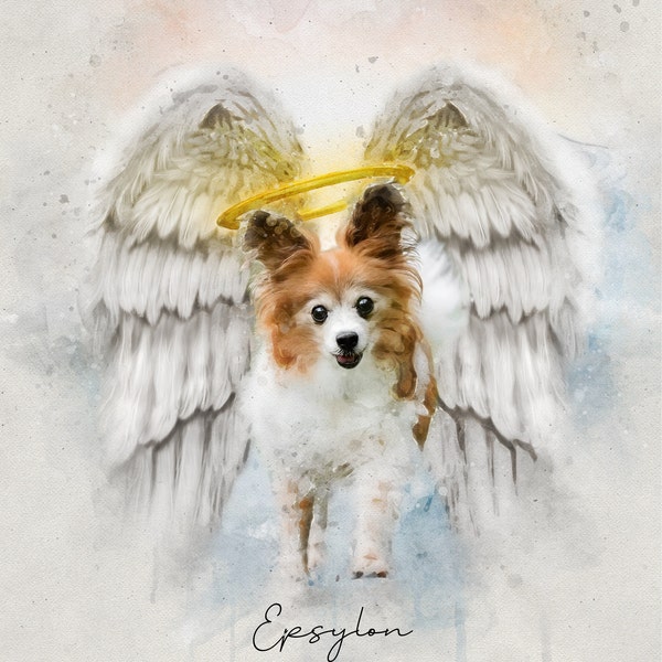 Pet Loss Memorial Portrait With Angel Wings and Halo,deceased Pet, Dog ...