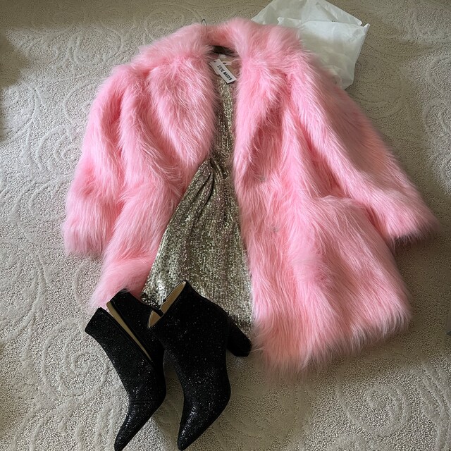 Baby Pink Shaggy Fur Coat, Fluffy Jacket, Furry, 100