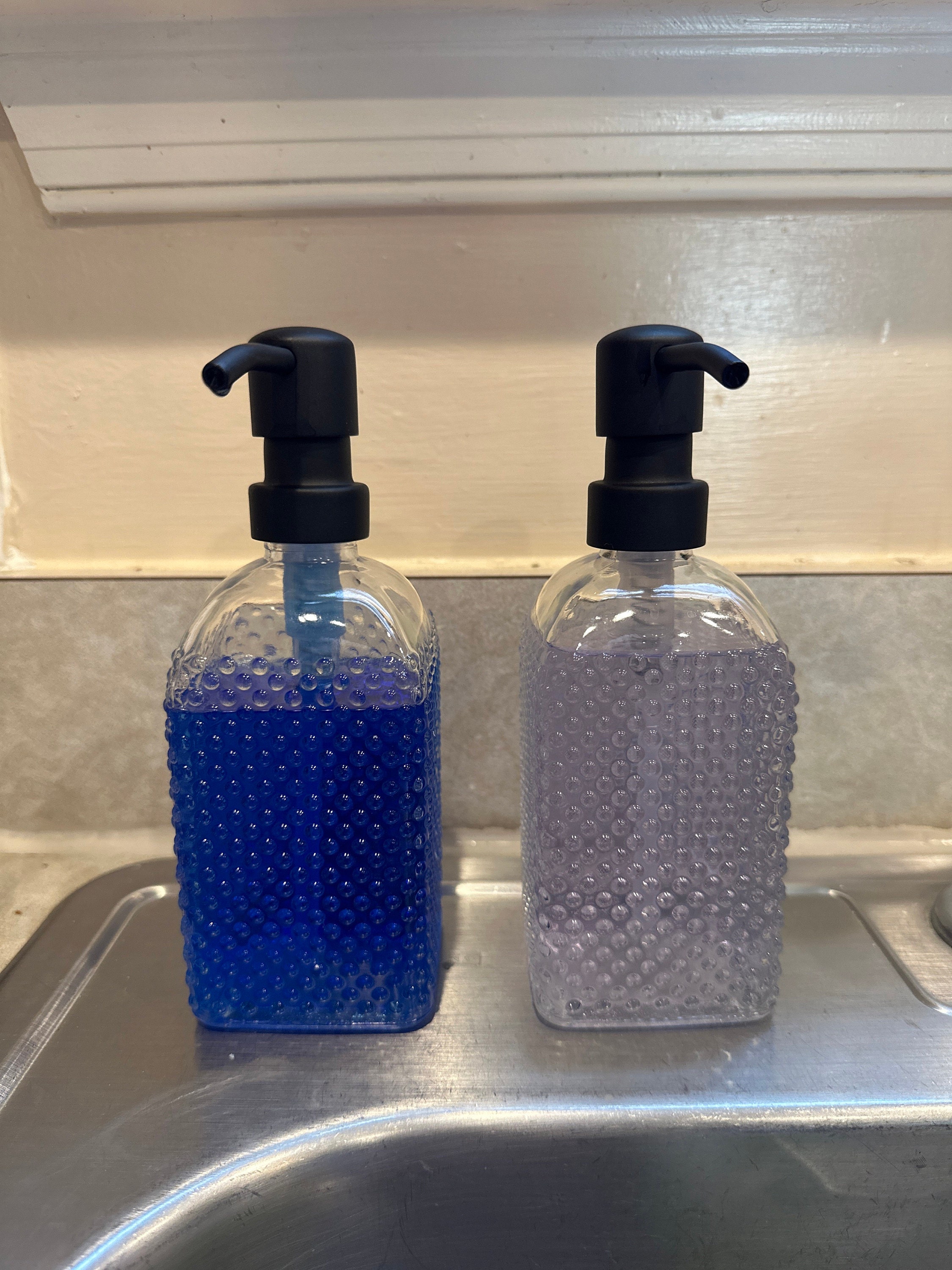 Vintage 14 oz. Glass Liquid Soap Dispenser Bottle | Refillable | Hand Soap or Dish Soap | 304 Stainless Steel Metal Pump | Gift | Apothecary