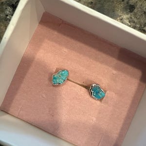 Customer photo from Constance Myers, Tiny Raw Turquoise Stud Earrings, December Birthstone