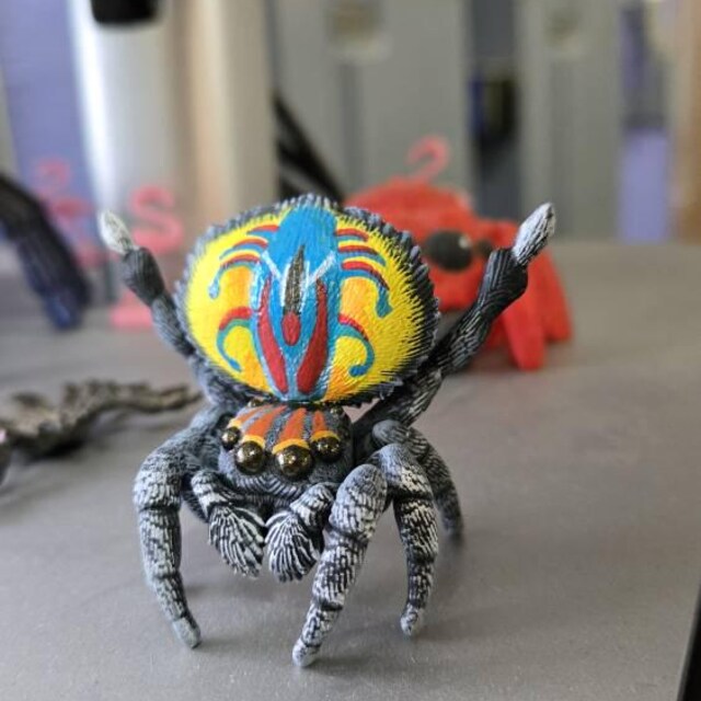 Peacock Jumping Spider Figure - Male Maratus Volans - Hand Painted