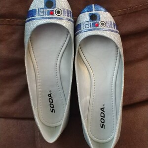 Handgeschilderde R2-D2 Glitter Flats Damesschoenen Schoenen damesschoenen Instappers Balletschoenen 