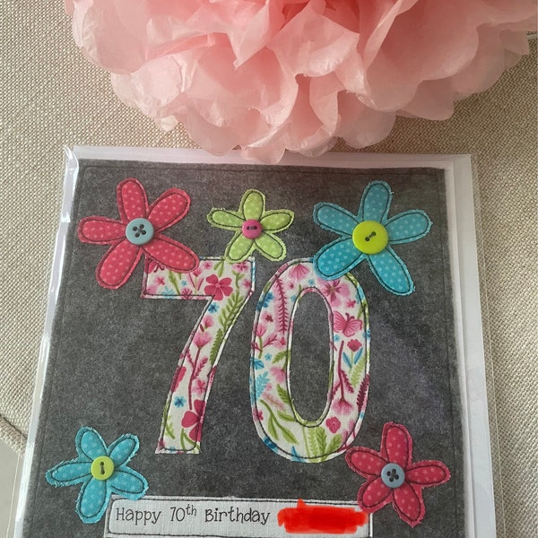 Handmade Floral 70th Birthday Card – Personalised Textile Design - Etsy