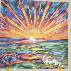 太陽の水の水彩画：海の日の出の絵画 - Etsy 日本