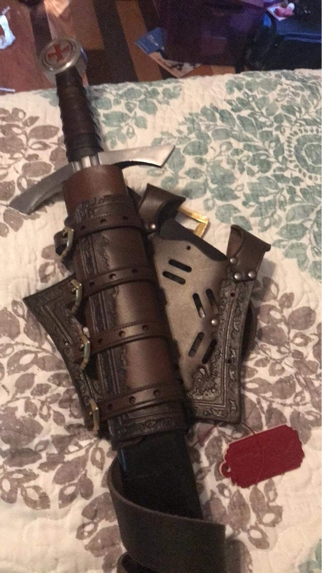 Brown Leather medieval scabbard. Sword scabbard for larp or cosplay