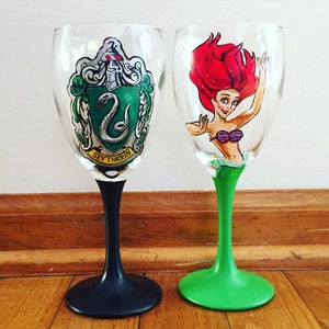 Two HAND PAINTED Wine Glasses : Your Choice of Characters 