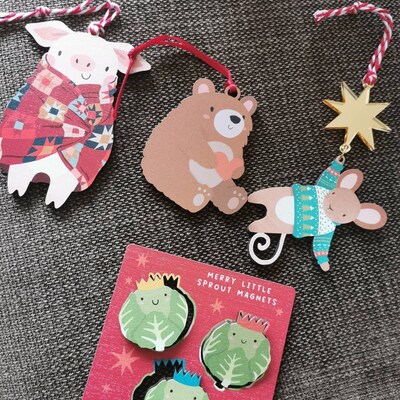 Medium Grey Boy Mouse wIth Chrismas Bauble main image 0