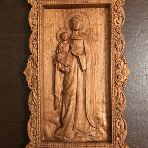 Madonna Wood Carving Virgin Mary Nursing Madonna Wood Religious Gift Nursing Madonna Nurse Gift ...