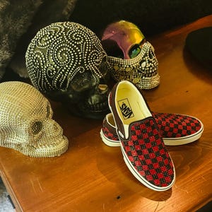 Crystal Rhinestone Vans Slip on Checkerboard Shoes