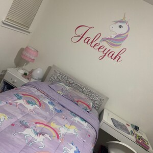 Personalised Unicorn Wall Sticker For Kids Bedroom - Custom Name Vinyl Decal - Monkey Puzzle Graphics