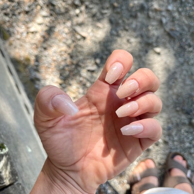 Nude Shimmer Cateye Press on Nail Set With Prep Kit - Etsy