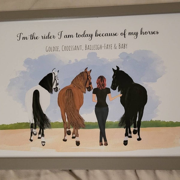 Personalized Horse Mom In Autumn Canvas - Girl With Up to 2 Horses - Gift For Horse Lover main image 1