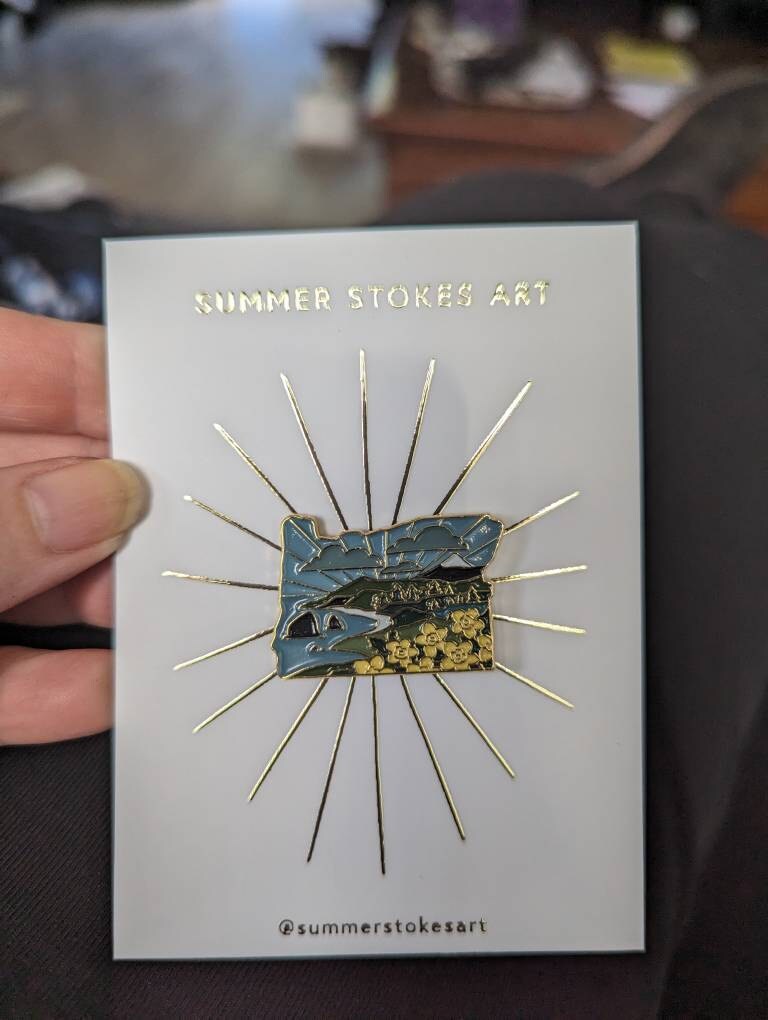 Oregon Enamel Pin | Gold Soft Enamel Pin | Illustrated United State Pin | Butterfly Clasp | 1.25&quot;