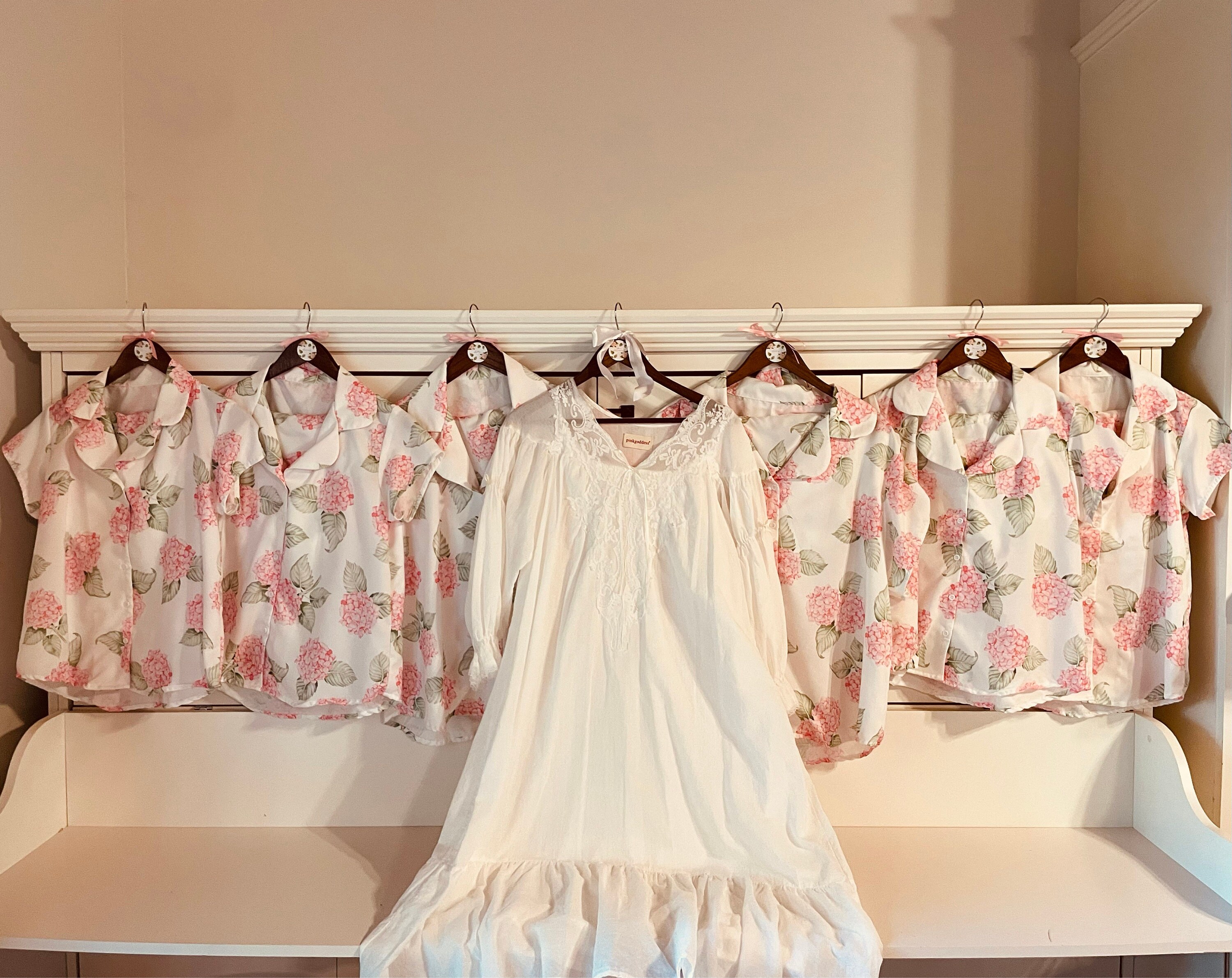 New Hydrangea PJs - Notched Collar Style Pj Sets in Blooming Hydrangeas Pattern - Bridesmaids Pjs