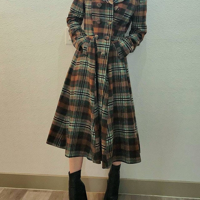Plaid Wool Coat, Vintage Inspired Long Wool Coat, Winter