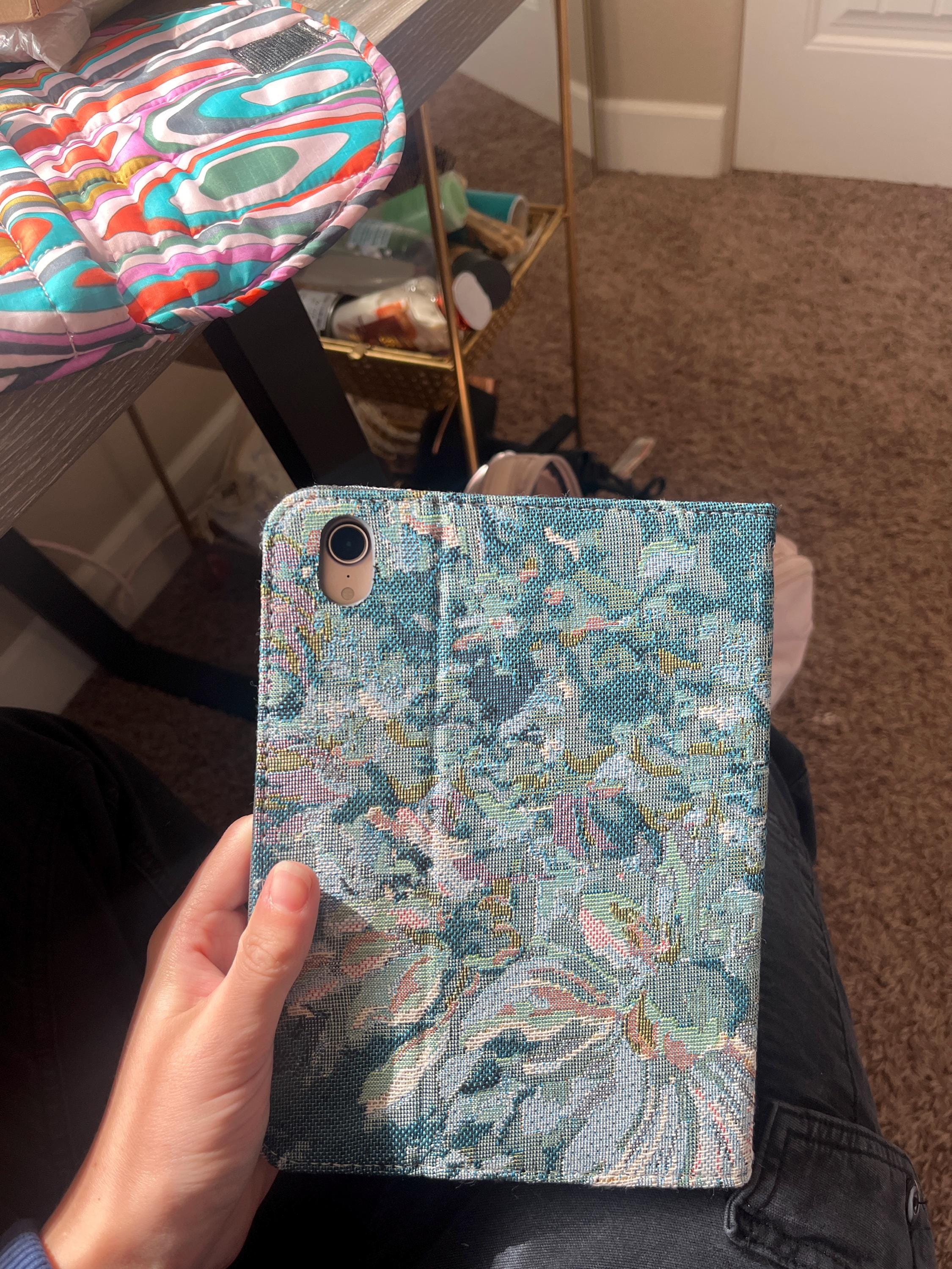 Vintage French Blues Embroidery Fabric iPad Case,iPad Air 11&quot; 13&quot; 2024 iPad Pro 11&quot; 13&quot; iPad Air 5 Pro 12.9&#39;&#39; iPad 10 mini 7(A17 Pro) case