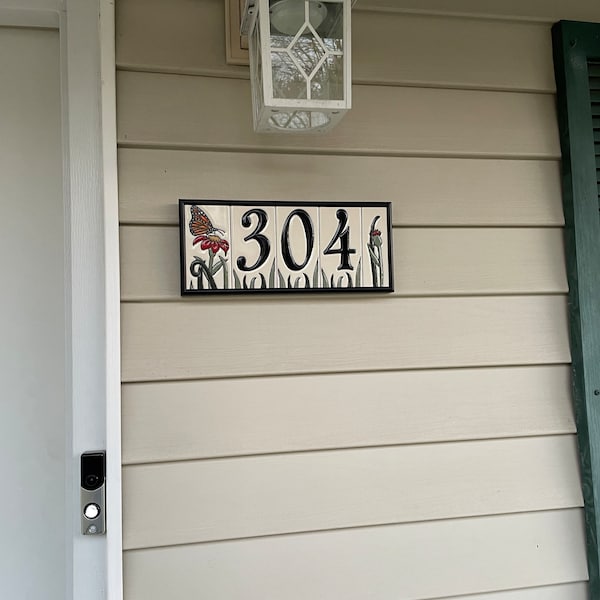 House Numbers Butterfly Tiles Ceramic Framed Set - Address Tiles ...