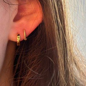 Square Edged Huggie Hoop Earrings • hoop earring • gold hoop earring • huggie hoop earrings • huggie hoop • tiny hoops • minimalist earrings photo
