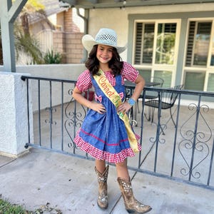 Girl Western Dress, Country, Pageant, Denim Wear, OOC, Outfit, Set, Red  White Blue, Gingham, Cowgirl, Rodeo, Square Dance, Sleeve, Suspender - Etsy