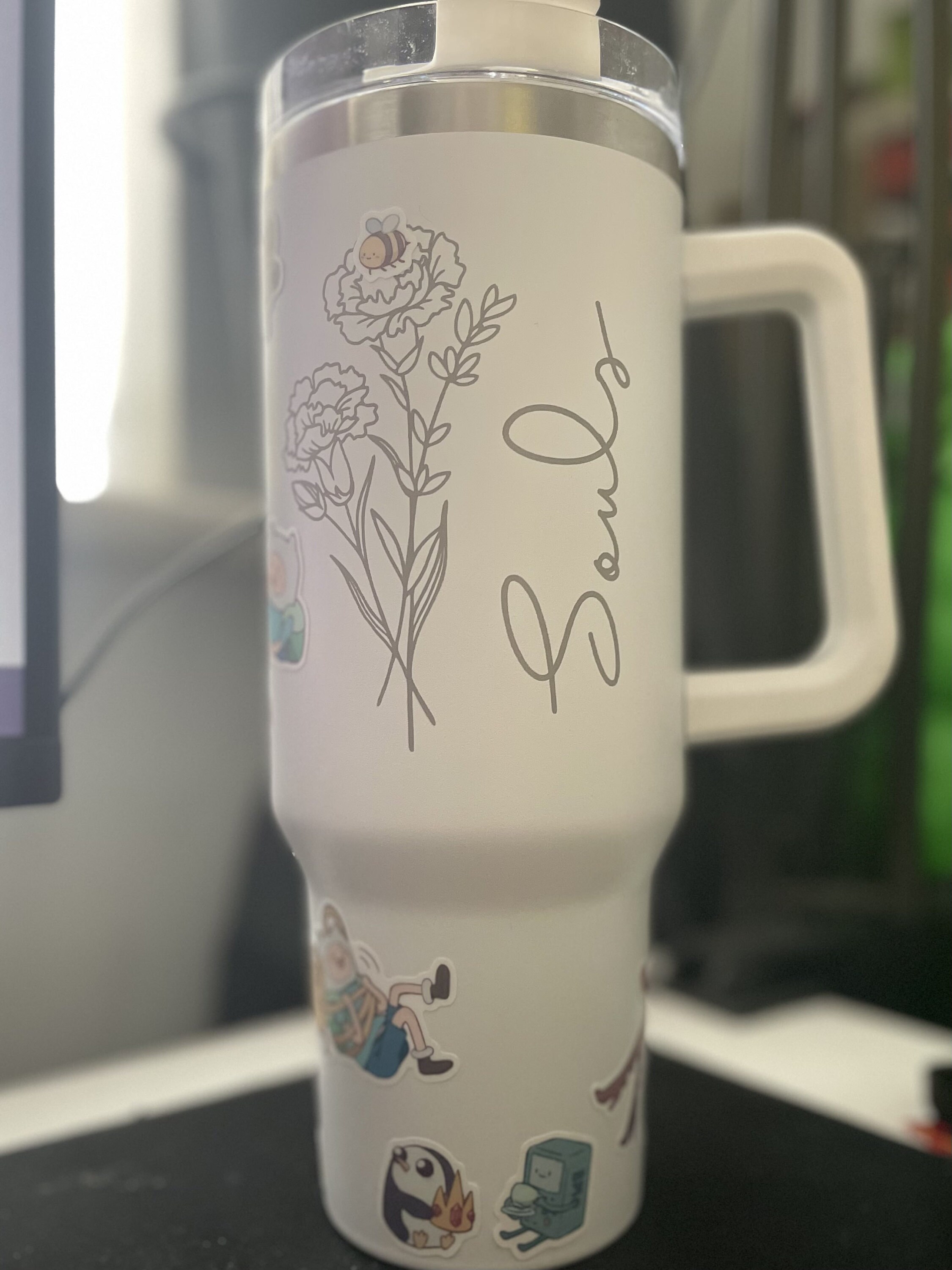 Personalized Birth Flower Tumbler for Bridesmaid Gifts, Custom Insulated 40oz Cup with Handle & Straw, Unique Color Options