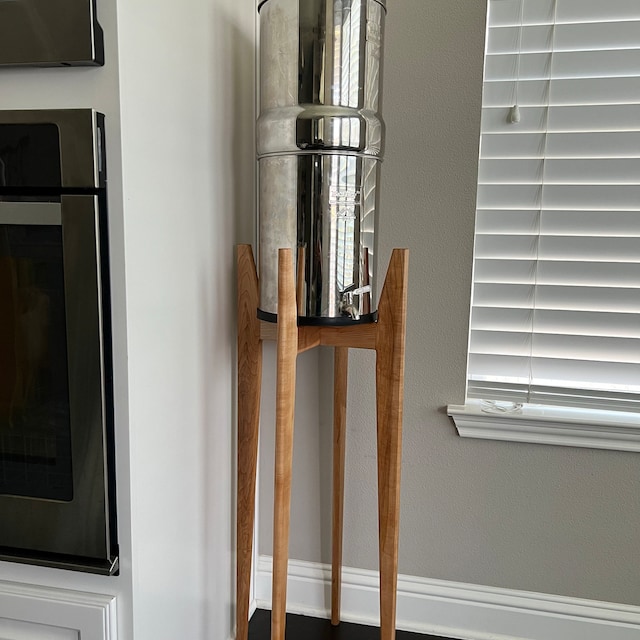 Berkey Water Filter Stand Solid Hardwood Tall Hand Made in Canada, Original  MCM Design. Fits Many Gravity Water Filter Systems 