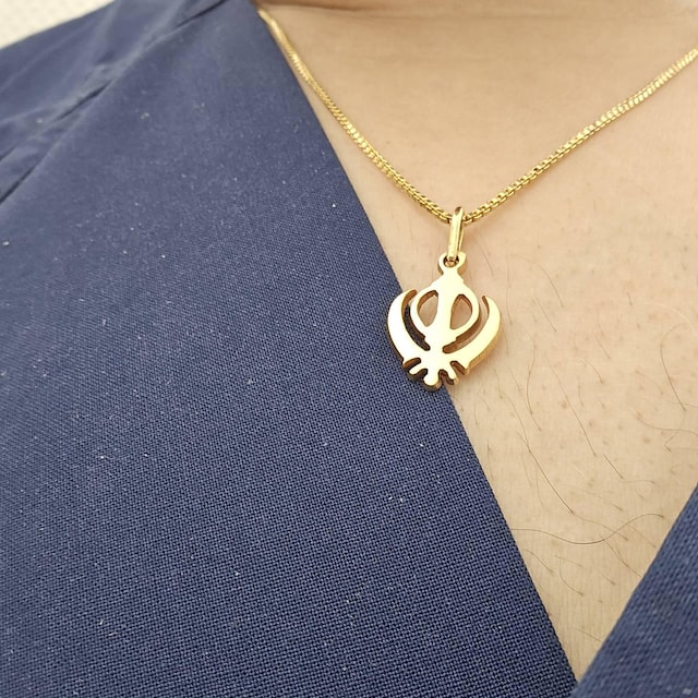 Ciondolo Khanda Punjabi Sikh Placcato Oro OS514 - Grande Da Appendere In Auto O Casa