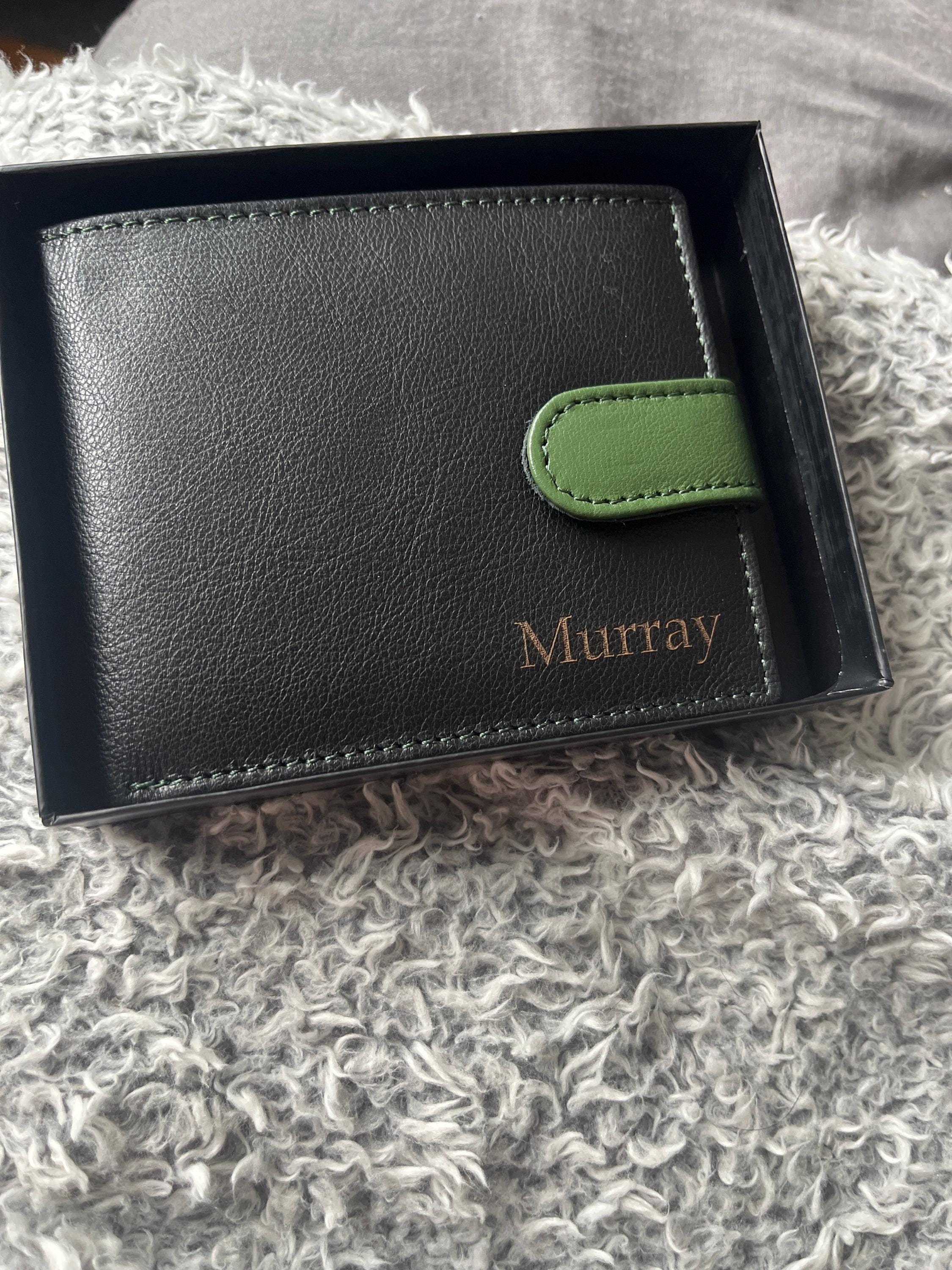Personalised Engraved Men&#39;s Wallet, Genuine Soft Black Leather Wallet, Personalized Gift for Him, Boyfriend, Husband, Dad, Christmas Gift