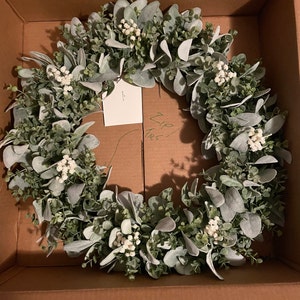 Year Round Lambs Ear Wreath, Modern Farmhouse Eucalyptus Wreath ...