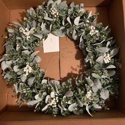 Year Round Lambs Ear Wreath, Modern Farmhouse Eucalyptus Wreath ...