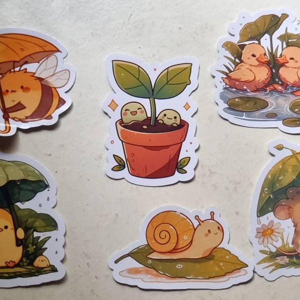 Rainy Spring Day Stickers, Cute Spring Sticker Set, Animal Sticker ...