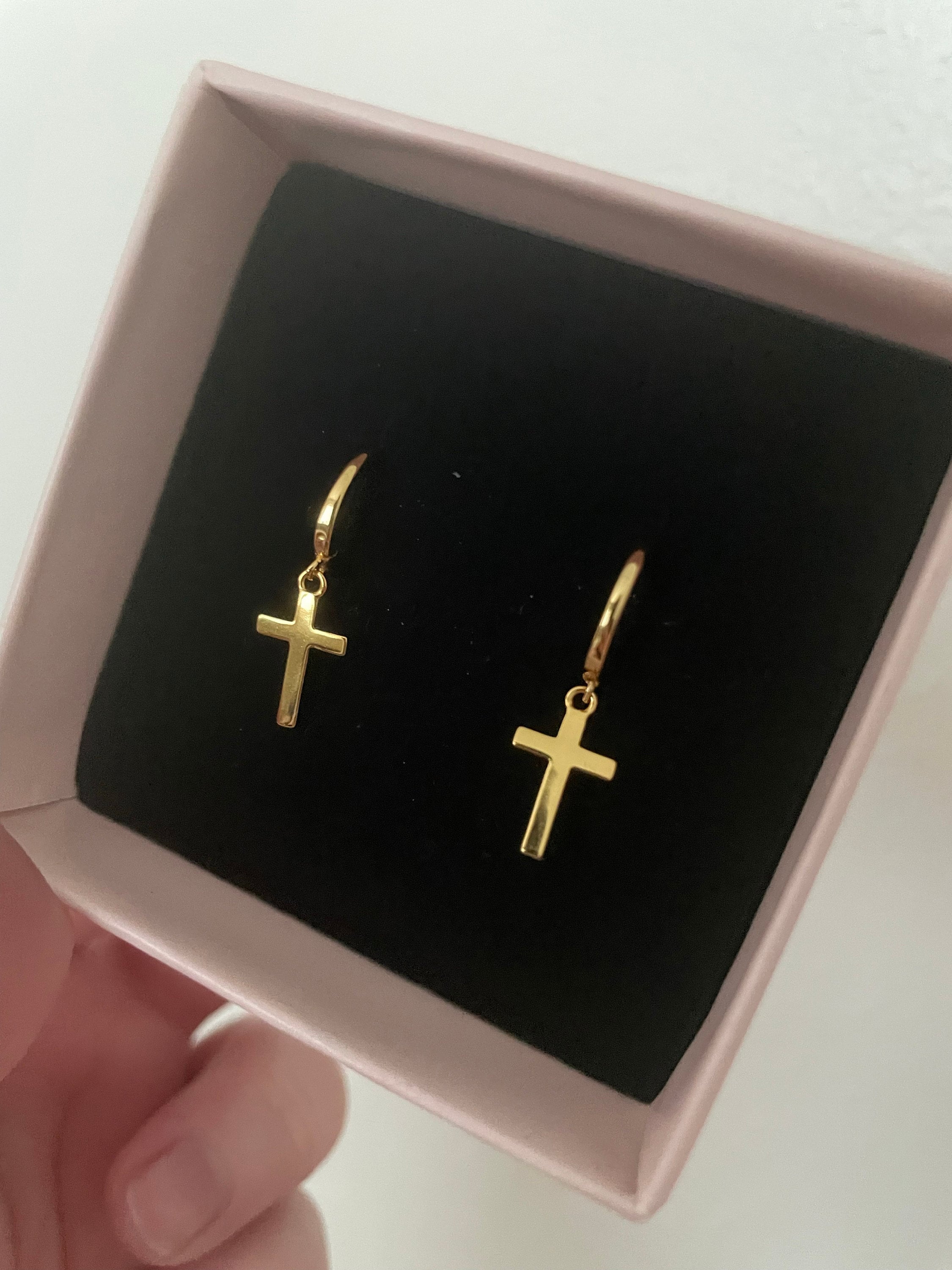 Dainty & Minimalist Cross Shaped Charm Huggie Hoop Earrings