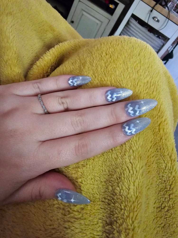 New Version | Short Baby Blue Reflective Cat Eye Little Heart Press On Nails | Gel Nails | Heart Nails | Cat Eye Nails | lmz142