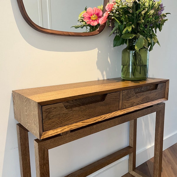 White Oak Console Table With Drawers, Narrow Long Solid Wood Entry ...