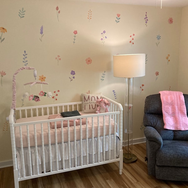 Wildflower Wall Decals Floral Nursery Decor, Watercolor Flower Wall Art ...