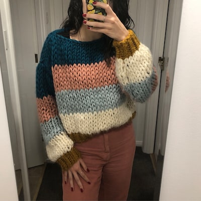 Cropped Striped Winter Sweater Knitting Pattern - Etsy