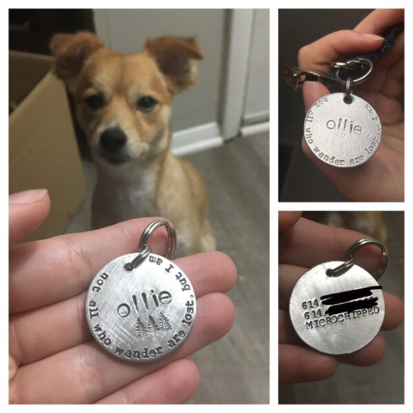 Custom Dog ID Tag, Not All Who Wander Are Lost.... I Am, Hand Stamped ...