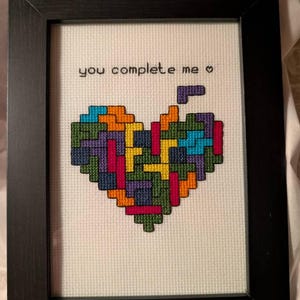You Complete Me Framed Cross Stitch, Tetris Cross Stitch - Etsy