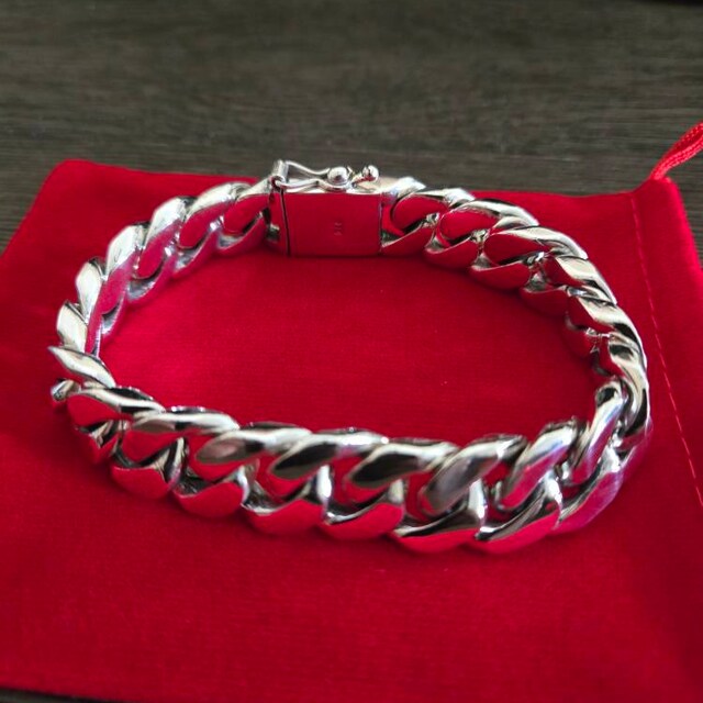 ThommyThaiJewelry　キューバンカーブチェーンリンク 925 8.5インチ 107g メンズバイカーブレスレット、キューバンカーブ