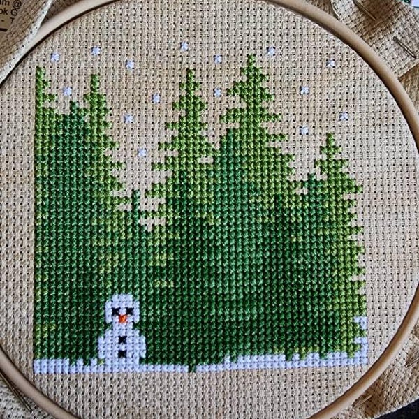 Cross Stitch 4x4 Winter in the Forest Snowman Crossstitch Pattern ...